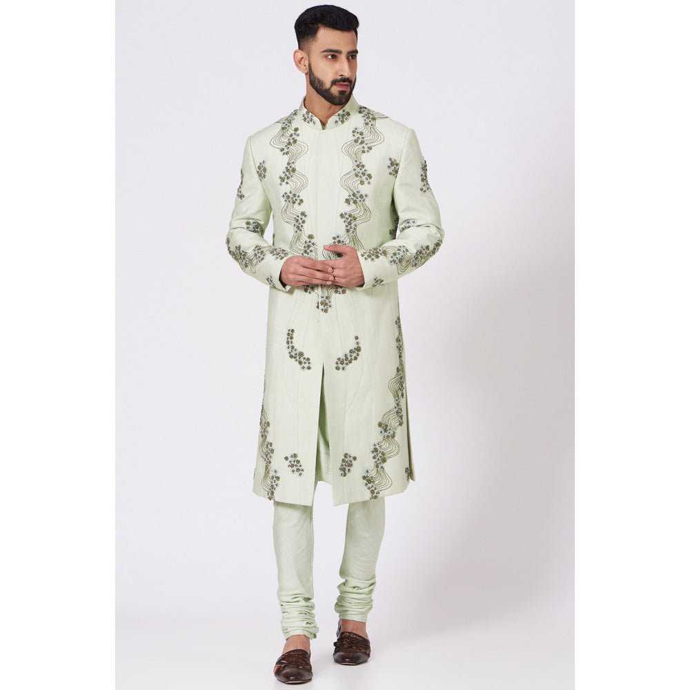 Jatin Malik Duckegg Green Sherwani (Set of 4)