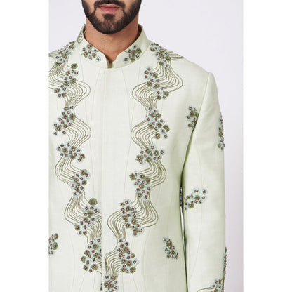 Jatin Malik Duckegg Green Sherwani (Set of 4)