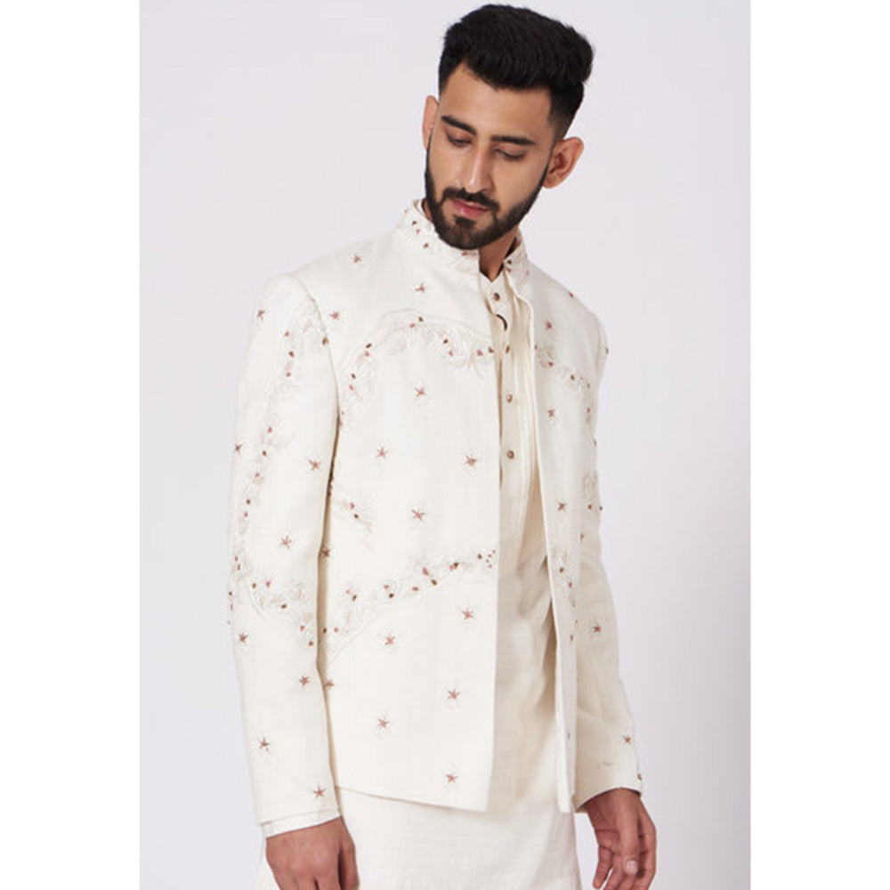 Jatin Malik Ivory Hand Embroidered Short Jacket (Set of 4)