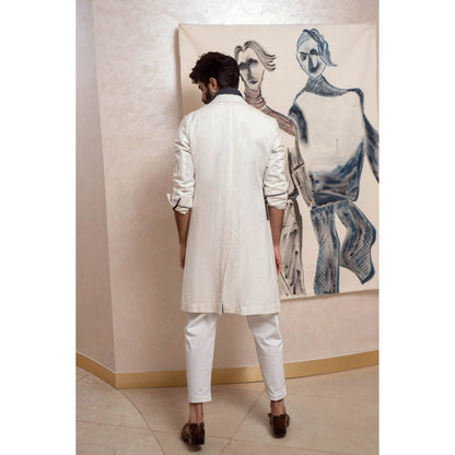 Jatin Malik Chalk White Overcoat (Set of 3)