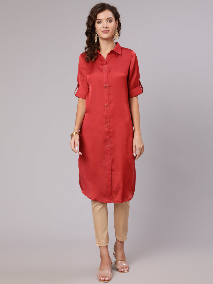 Buy Red Silk Embellished Shirt for Women Online | Jaipur Kurti