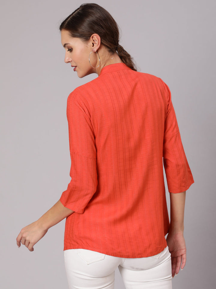 Buy Rayon Orange Ethnic Top With Three Forth Sleeves  Online