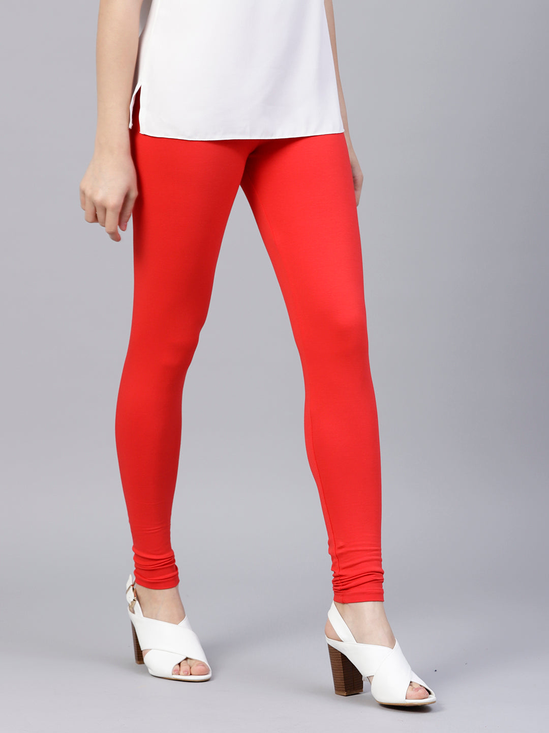 Red Solid Cotton Lycra Leggings