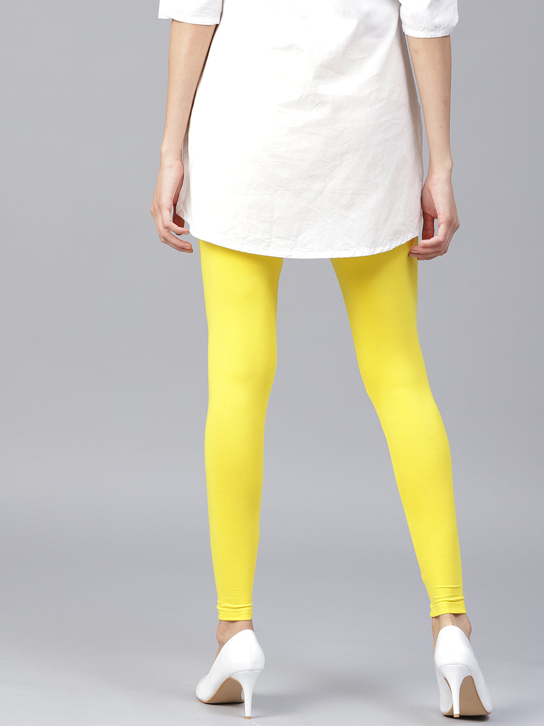 Yellow Solid Cotton Lycra Leggings