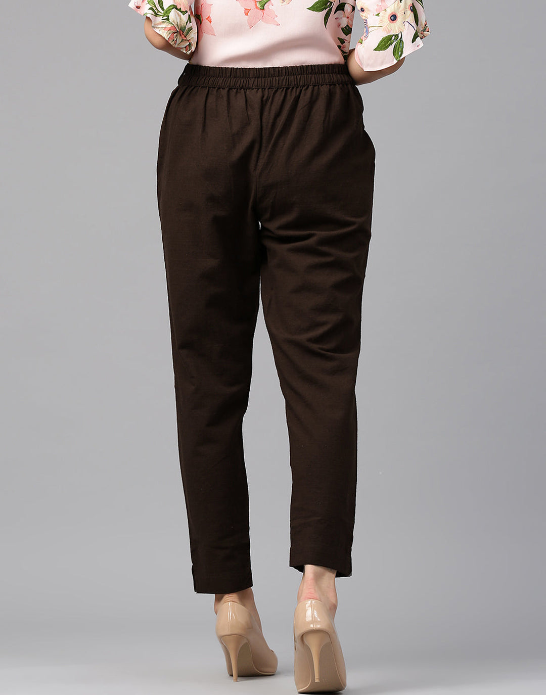 Brown Color Slub Cotton Solid Pants