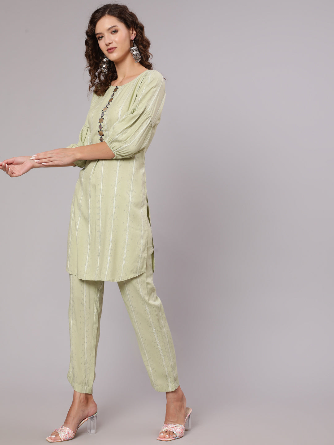 Green Embroidered Rayon Co ord Set Online