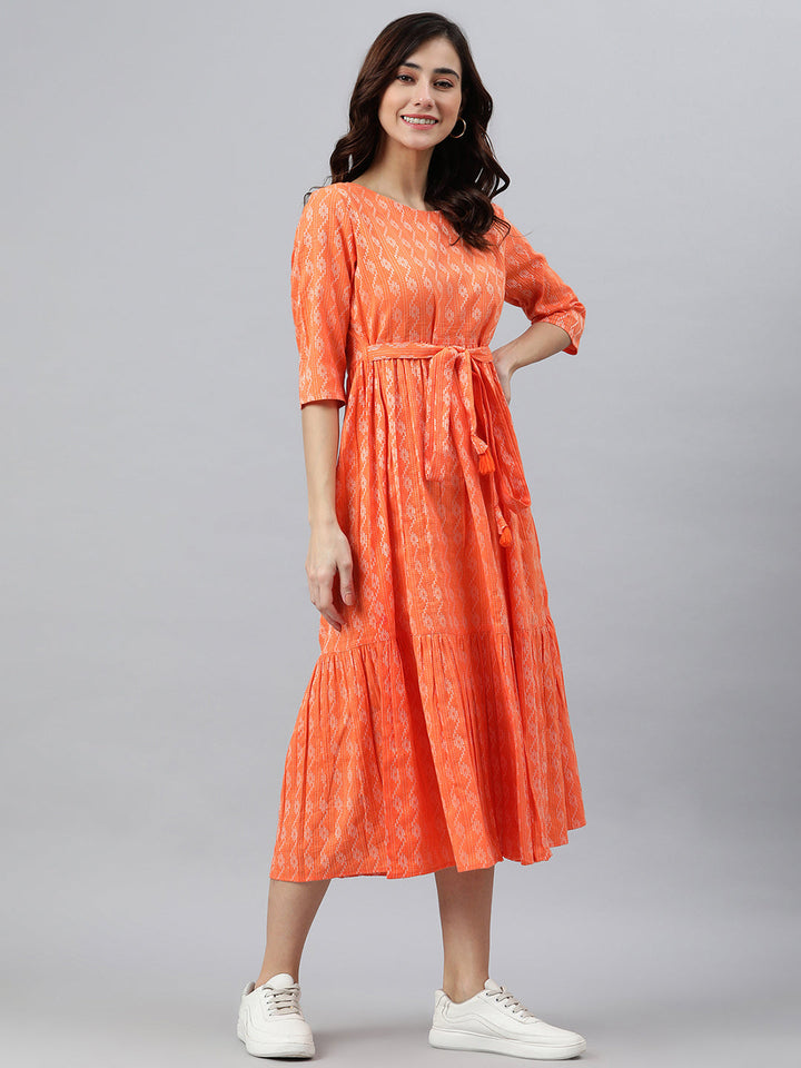 Orange Cotton Western Dress