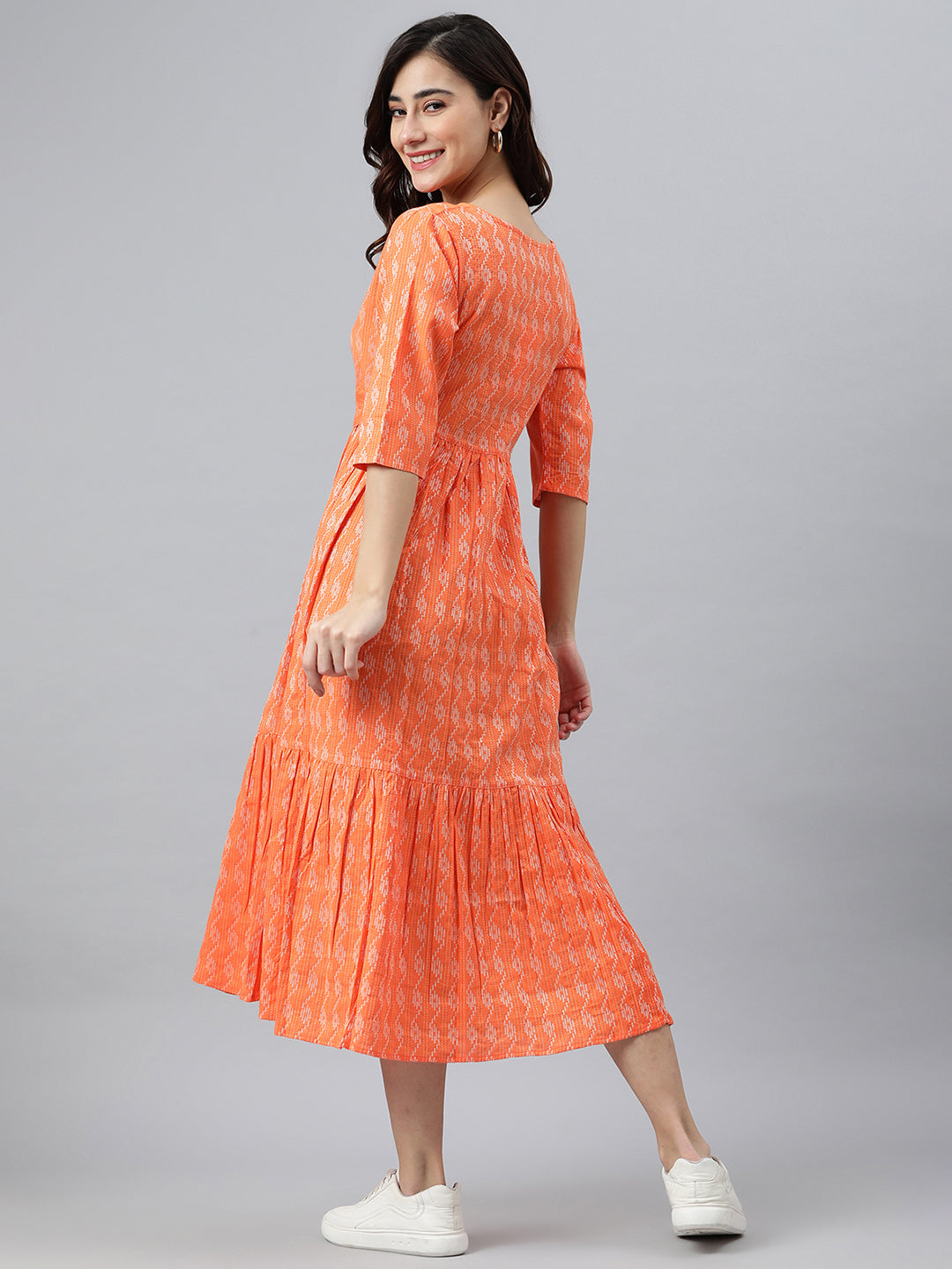 Orange Cotton Western Dress