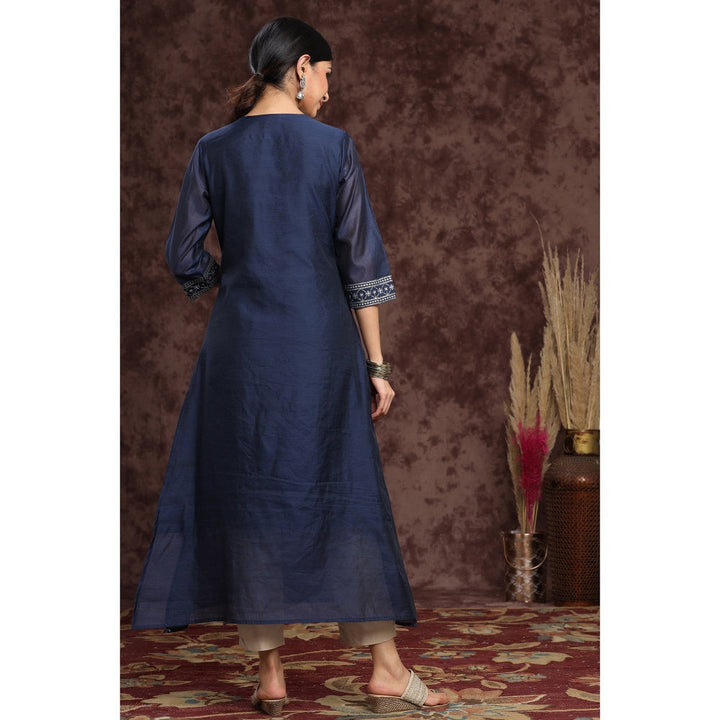 Juniper Indigo Modal Chanderi Printed Straight Kurta