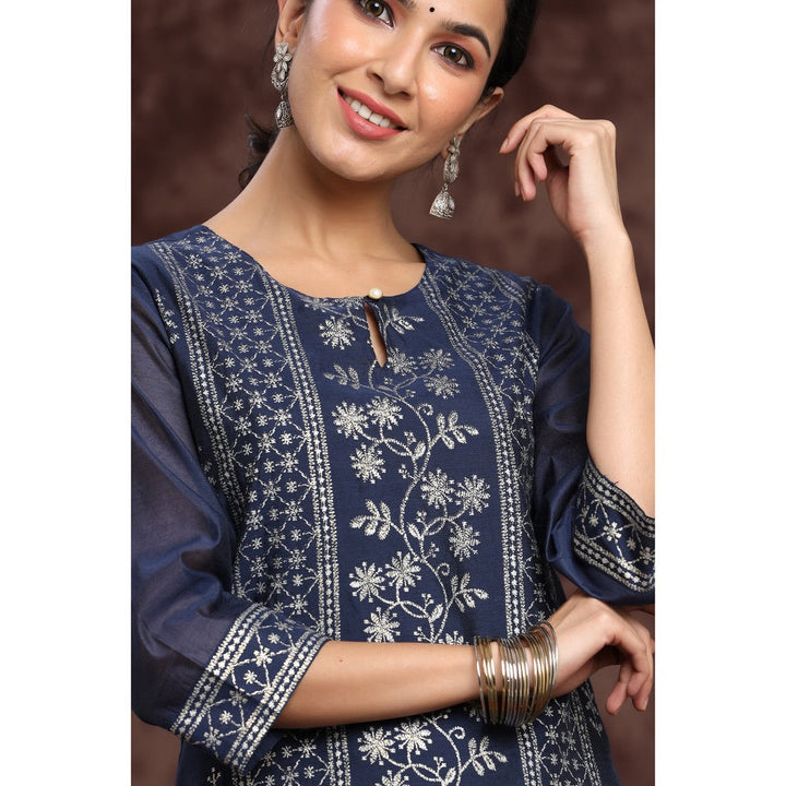 Juniper Indigo Modal Chanderi Printed Straight Kurta