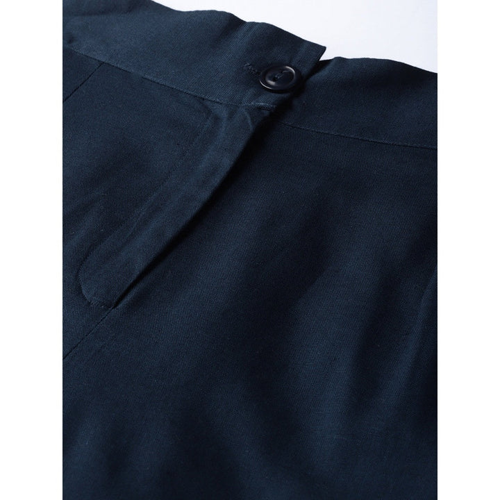 Juniper Navy Blue Cotton Flex Embellished Hakoba Pant