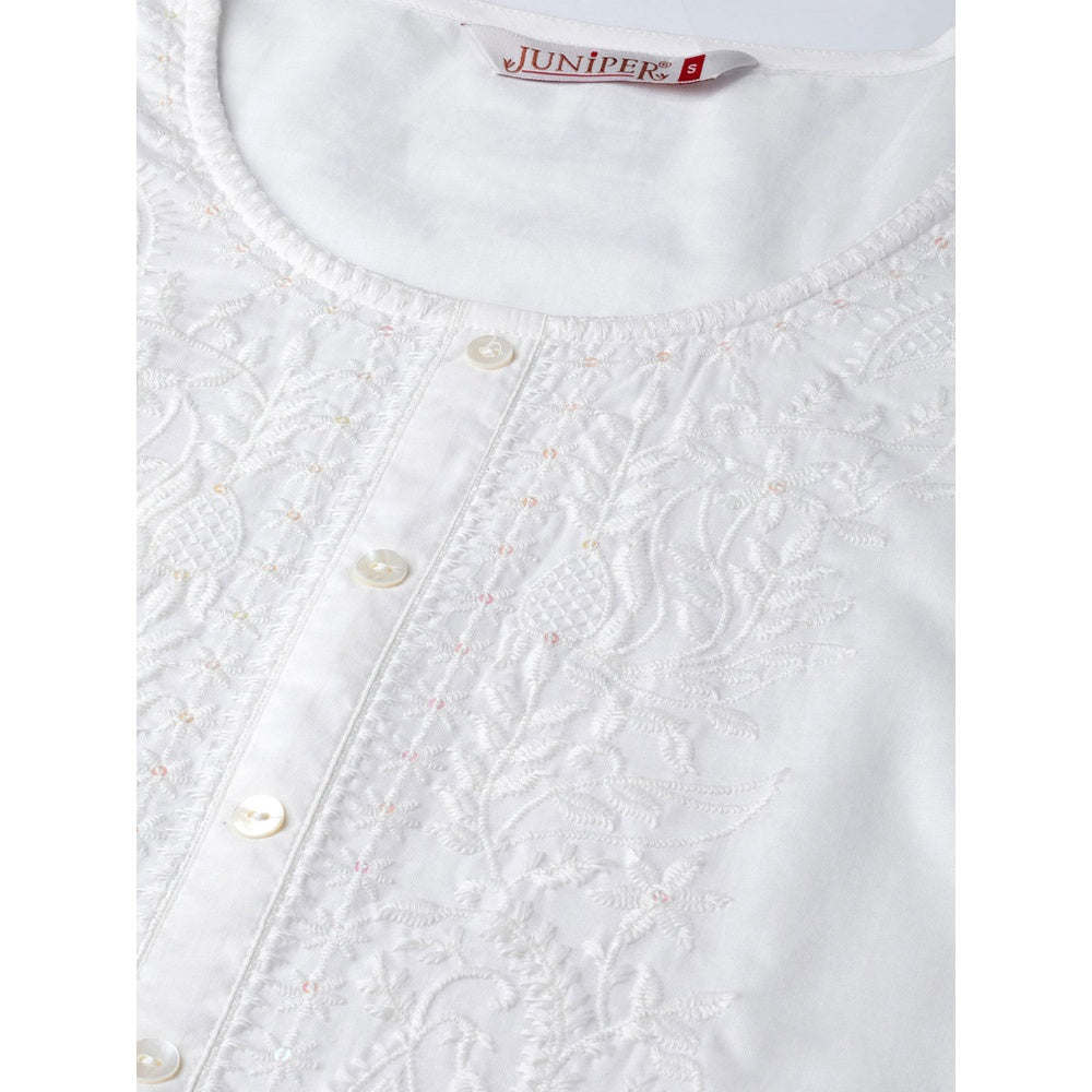 Juniper White Cotton Voile Embroidered Straight Kurta