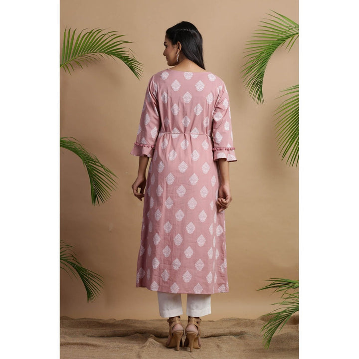 Juniper Pink Cambric Printed Jacket Style Kurta