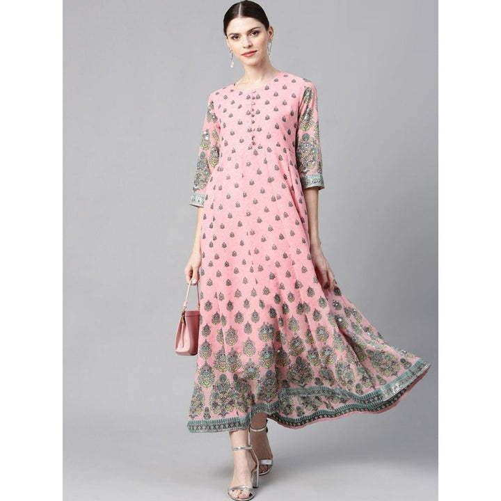 Juniper Pink Georgette Printed Flared Dress