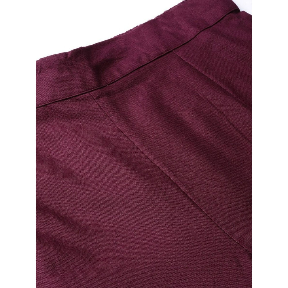 Juniper Burgundy Cotton Solid Straight Pants