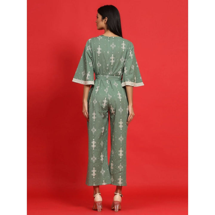 Juniper Sagegreen Cotton Flex Printed Ethnic Jumpsuit