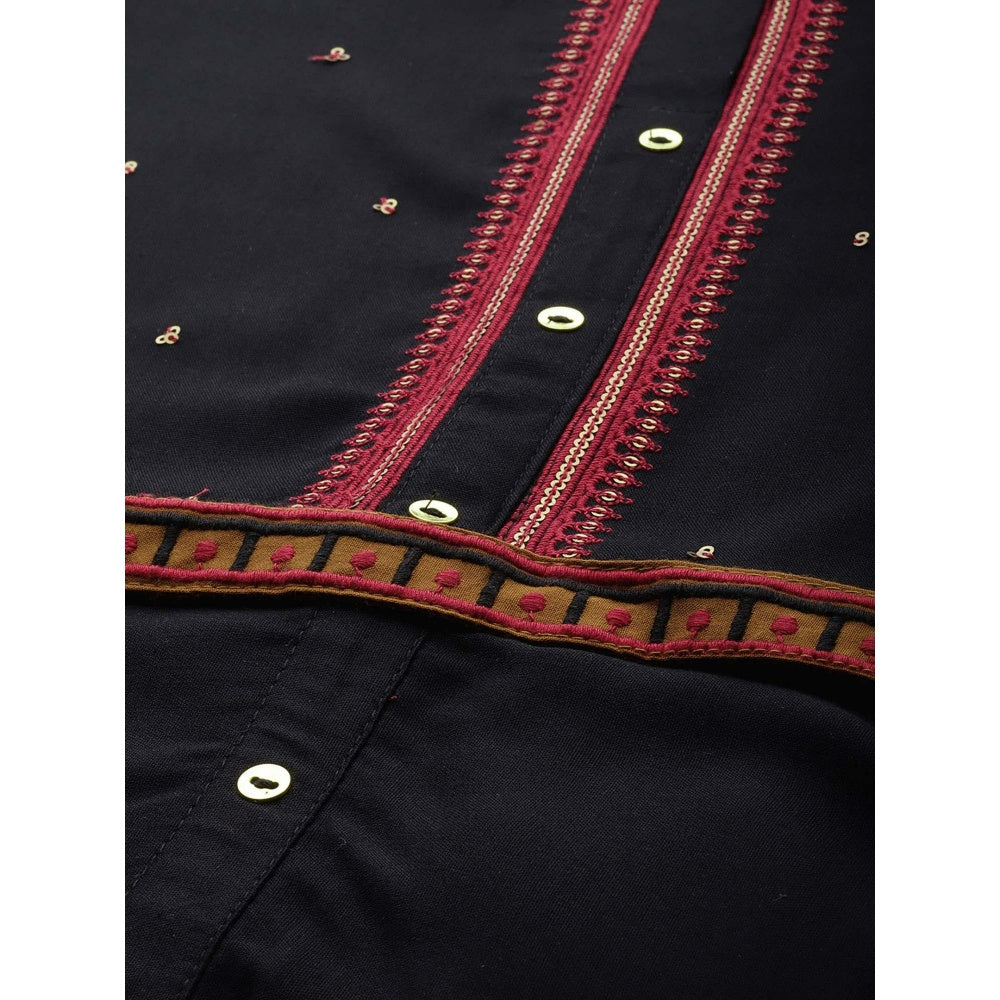 Juniper Black Rayon Embellished Kurta Dress With Belt (Set Of 2)