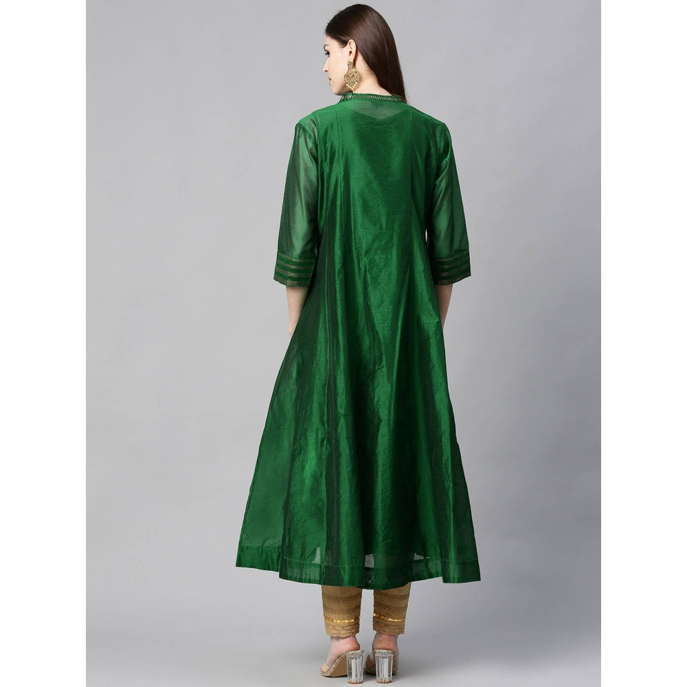 Juniper Green Chanderi Embellished Jacket Style 2 Piece Kurta (Set Of 2)