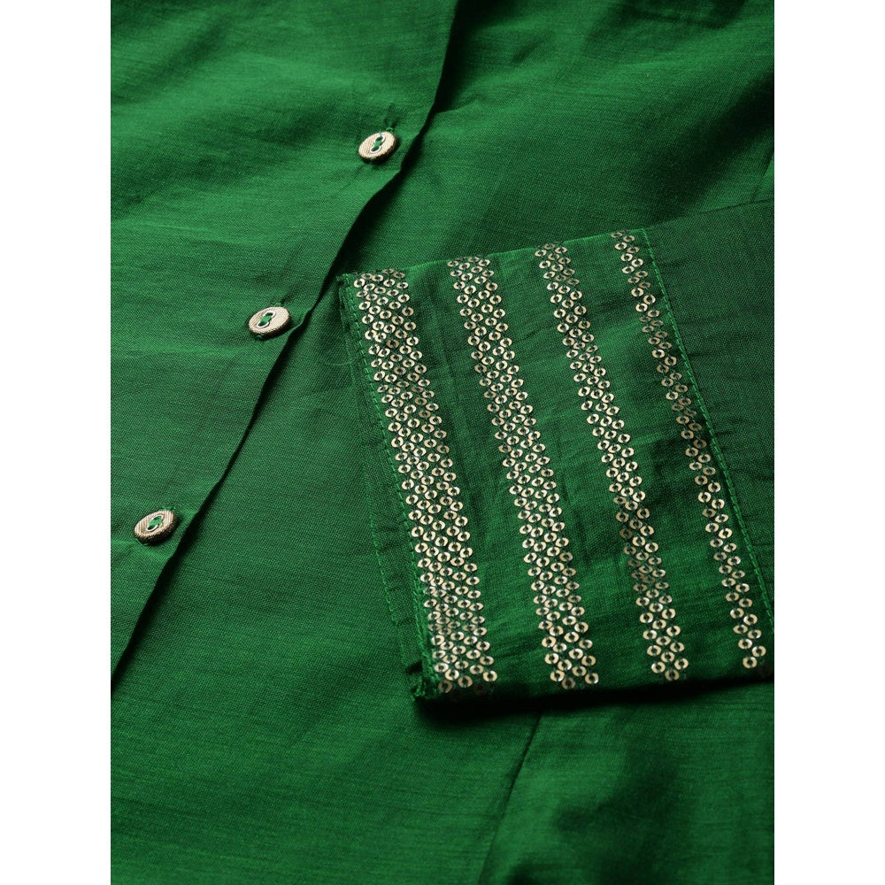 Juniper Green Chanderi Embellished Jacket Style 2 Piece Kurta (Set Of 2)