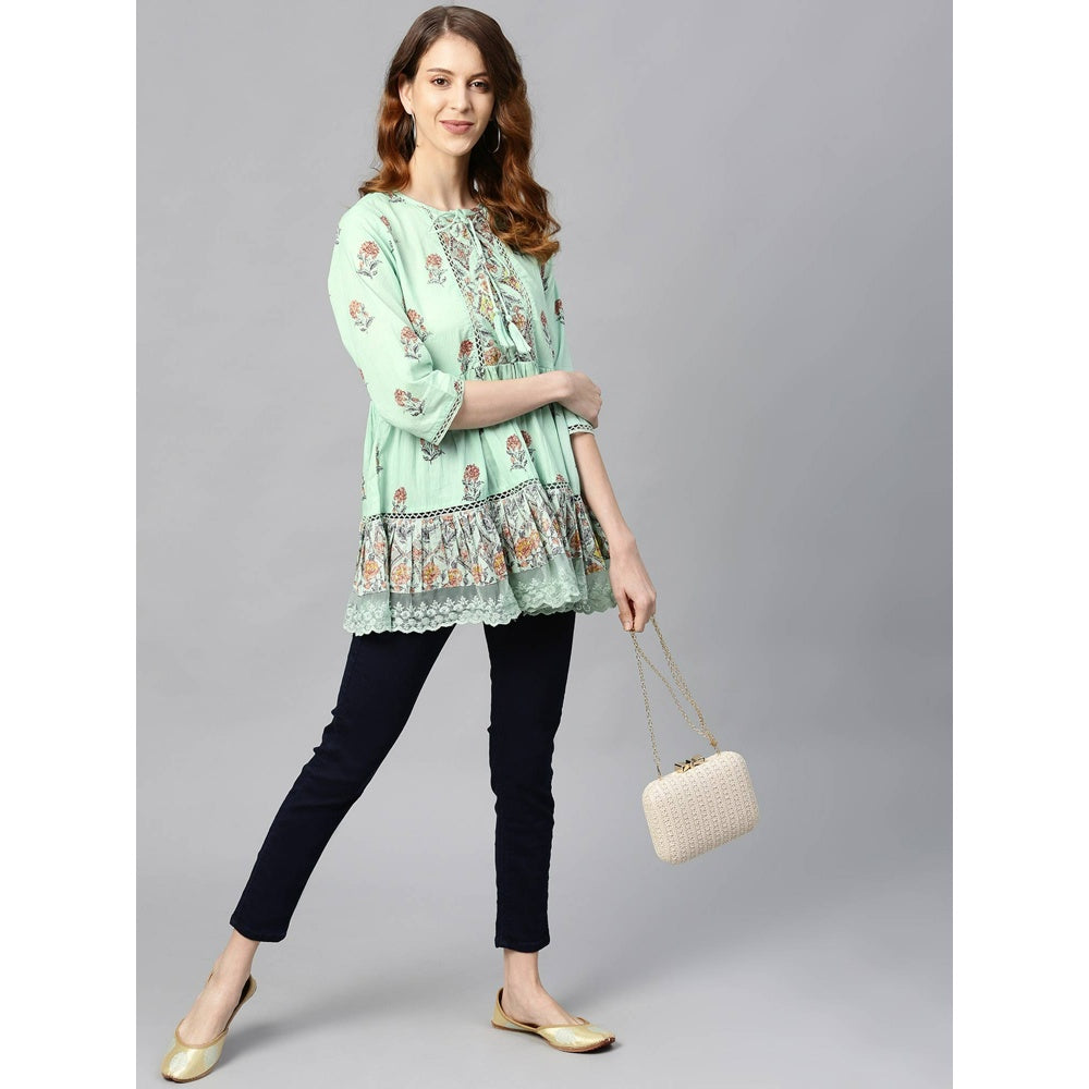 Juniper Pistagreen Cambric Embroidered Tiered Top