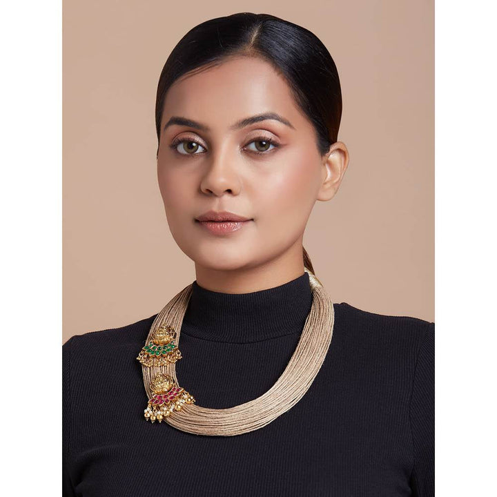 Joules By Radhika Beige Necklace With Temple Laksmi Pendant