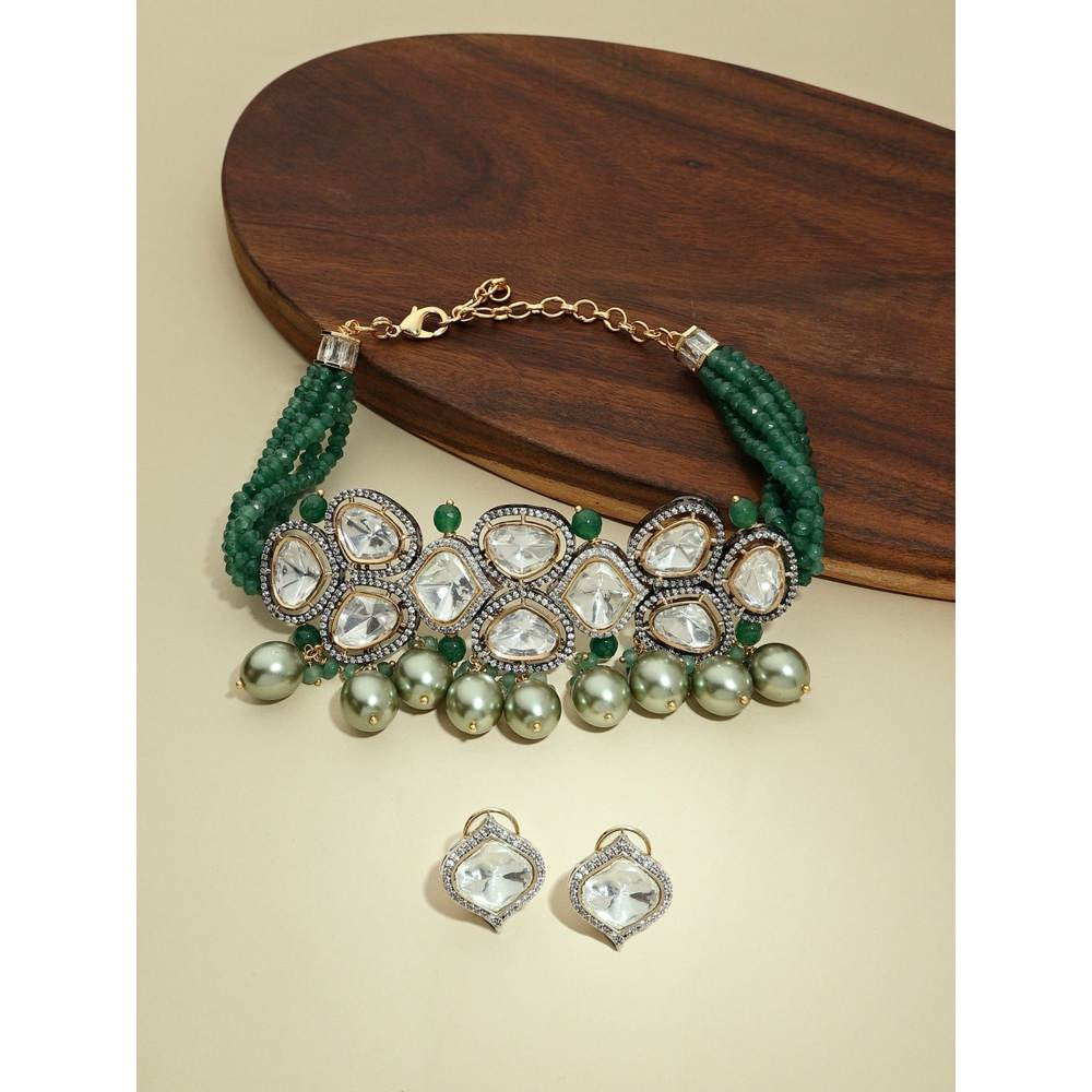 Joules By Radhika Green Antique Polki Necklace Set