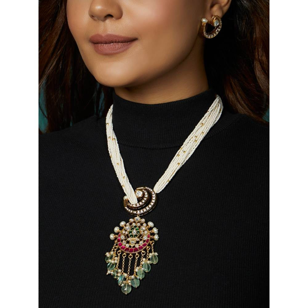 Joules By Radhika Pearl and Gold Tone Polki Necklace Set