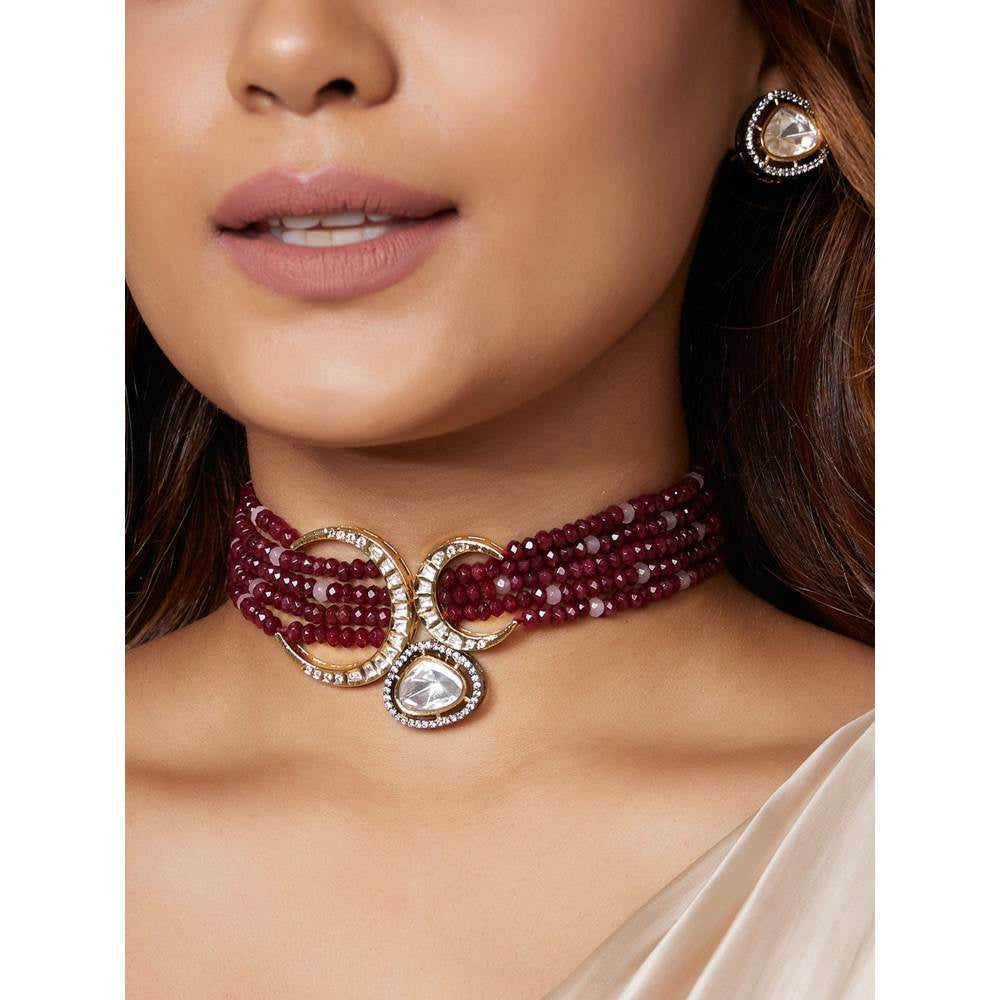 Joules By Radhika Royal Red Polki Choker Set