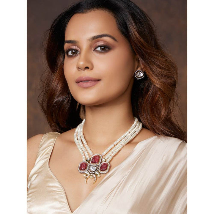 Joules By Radhika Carved Red Onyx With Royal Pearl Necklace Set
