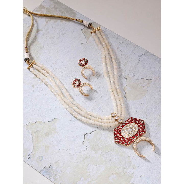 Joules By Radhika Beaded Necklace Set With Rich Red Enamelling