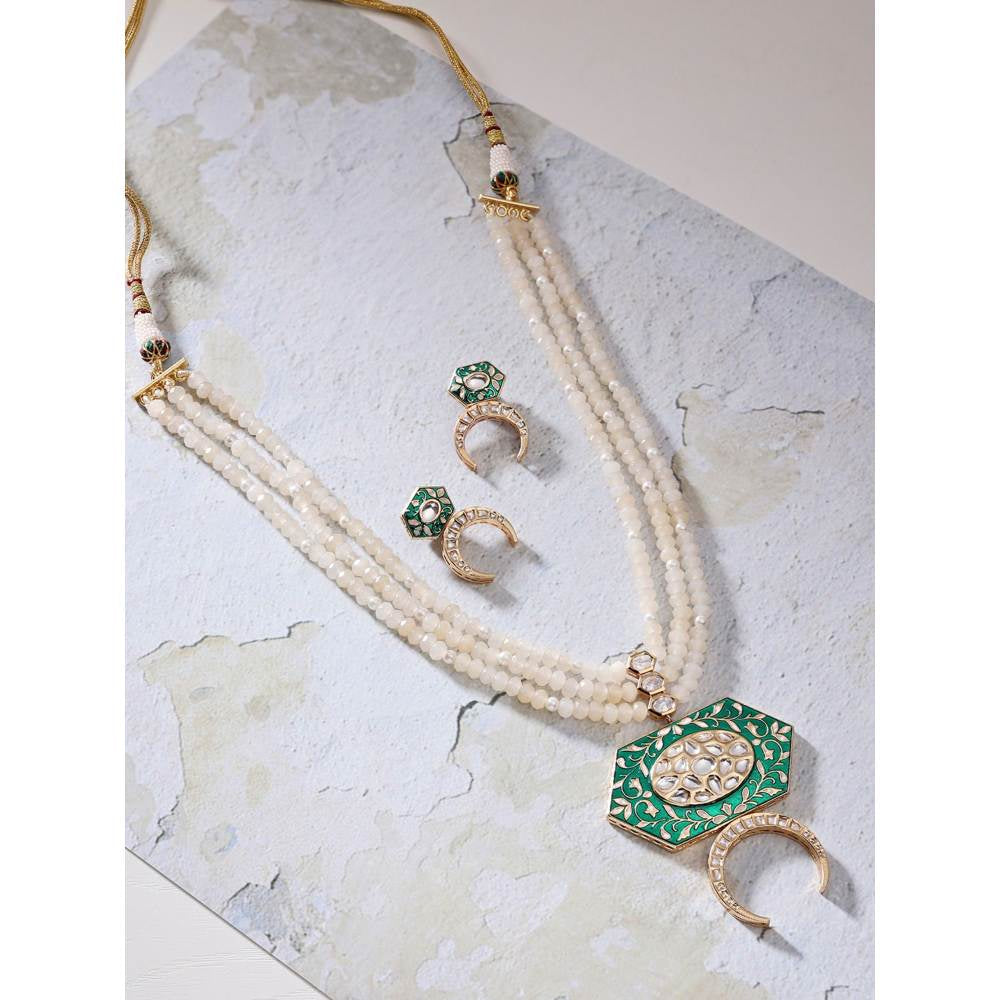 Joules By Radhika Beaded Necklace Set With Classic Green Enamelling