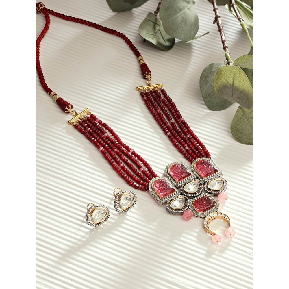 Joules By Radhika Royal Red Antique Necklace Set
