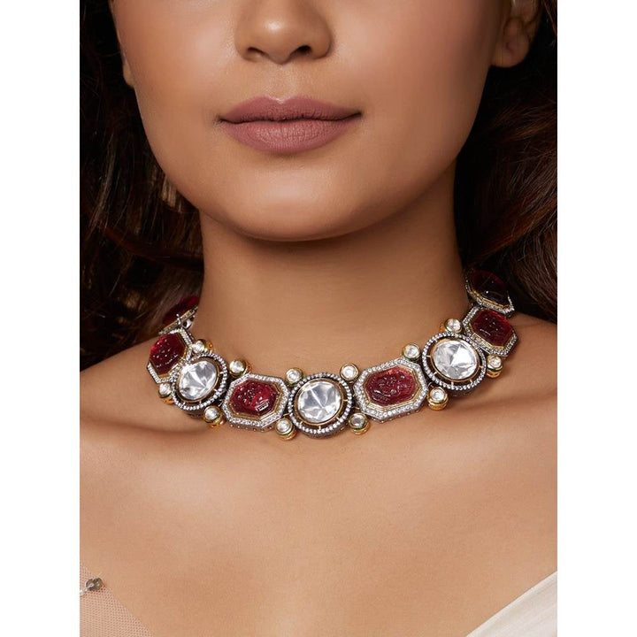 Joules By Radhika Antique Red Kundan Polki Necklace