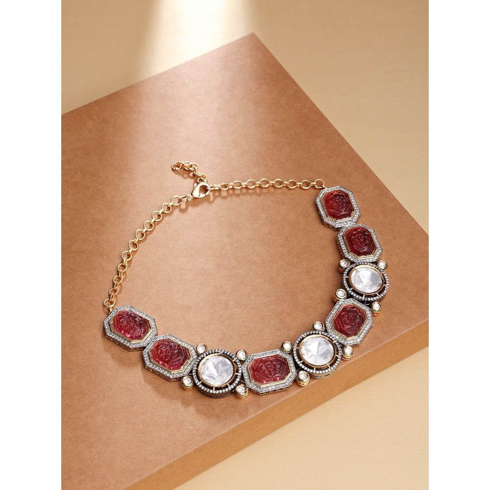 Joules By Radhika Antique Red Kundan Polki Necklace