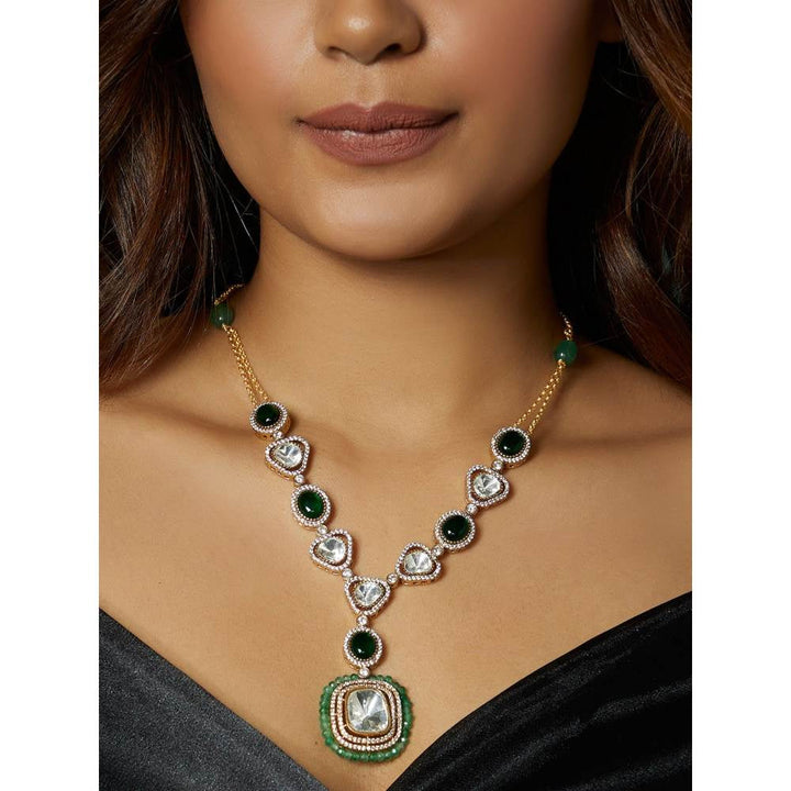 Joules By Radhika Royal Green Kundan Polki Necklace