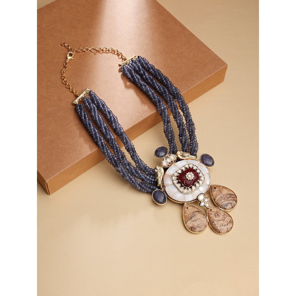Joules By Radhika Blue Beads With Mother of Pearl Necklace