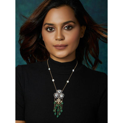 Joules By Radhika Antique Polki Green Long Necklace