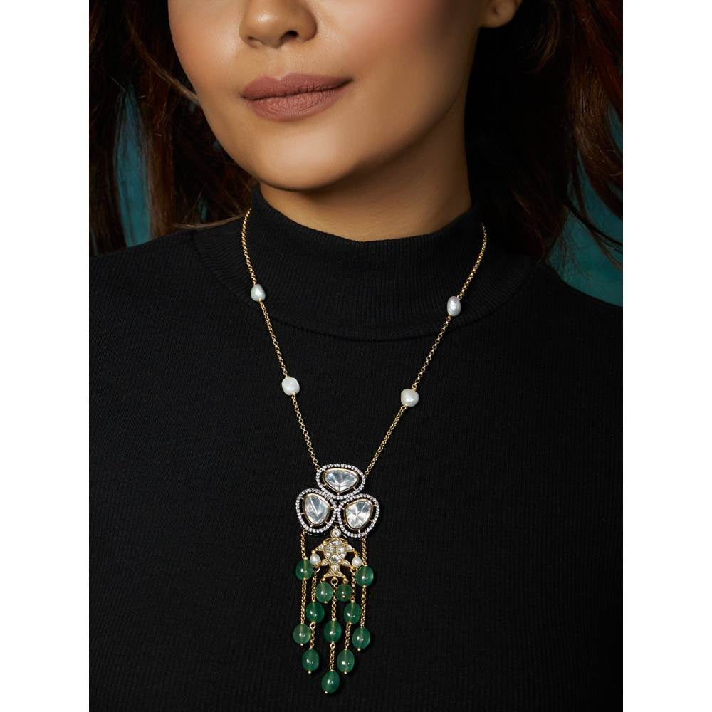 Joules By Radhika Antique Polki Green Long Necklace