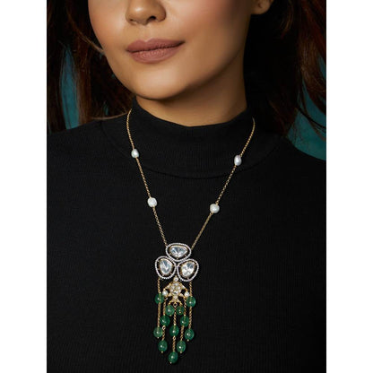 Joules By Radhika Antique Polki Green Long Necklace