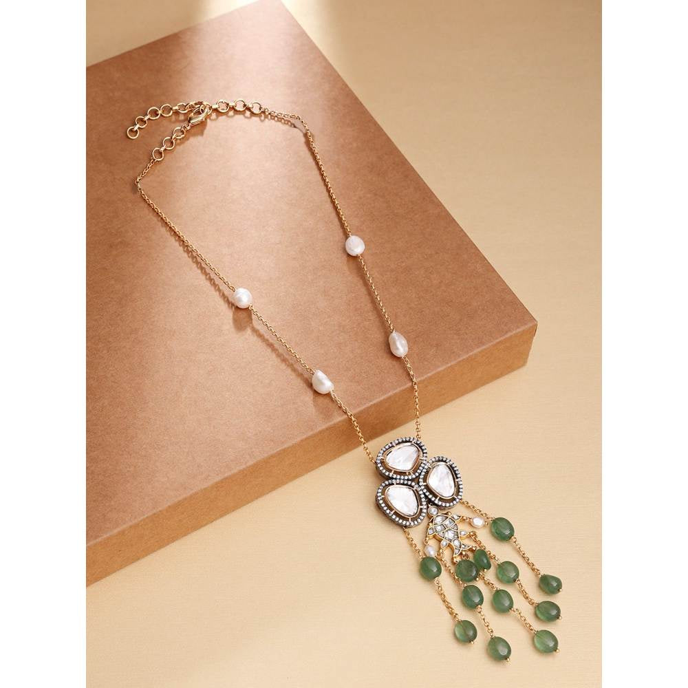 Joules By Radhika Antique Polki Green Long Necklace