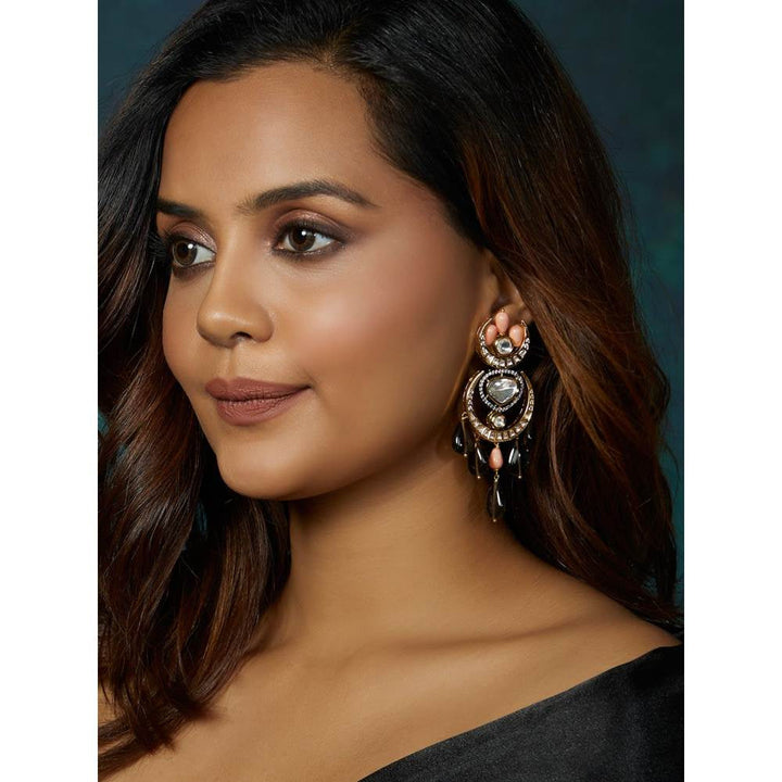 Joules By Radhika Classic Brown Kundan Polki Dangler Earrings