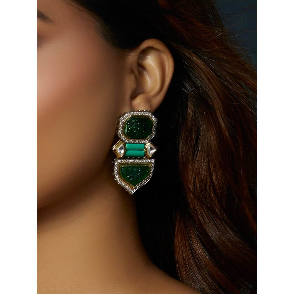Joules By Radhika Classic Green Polki Earrings