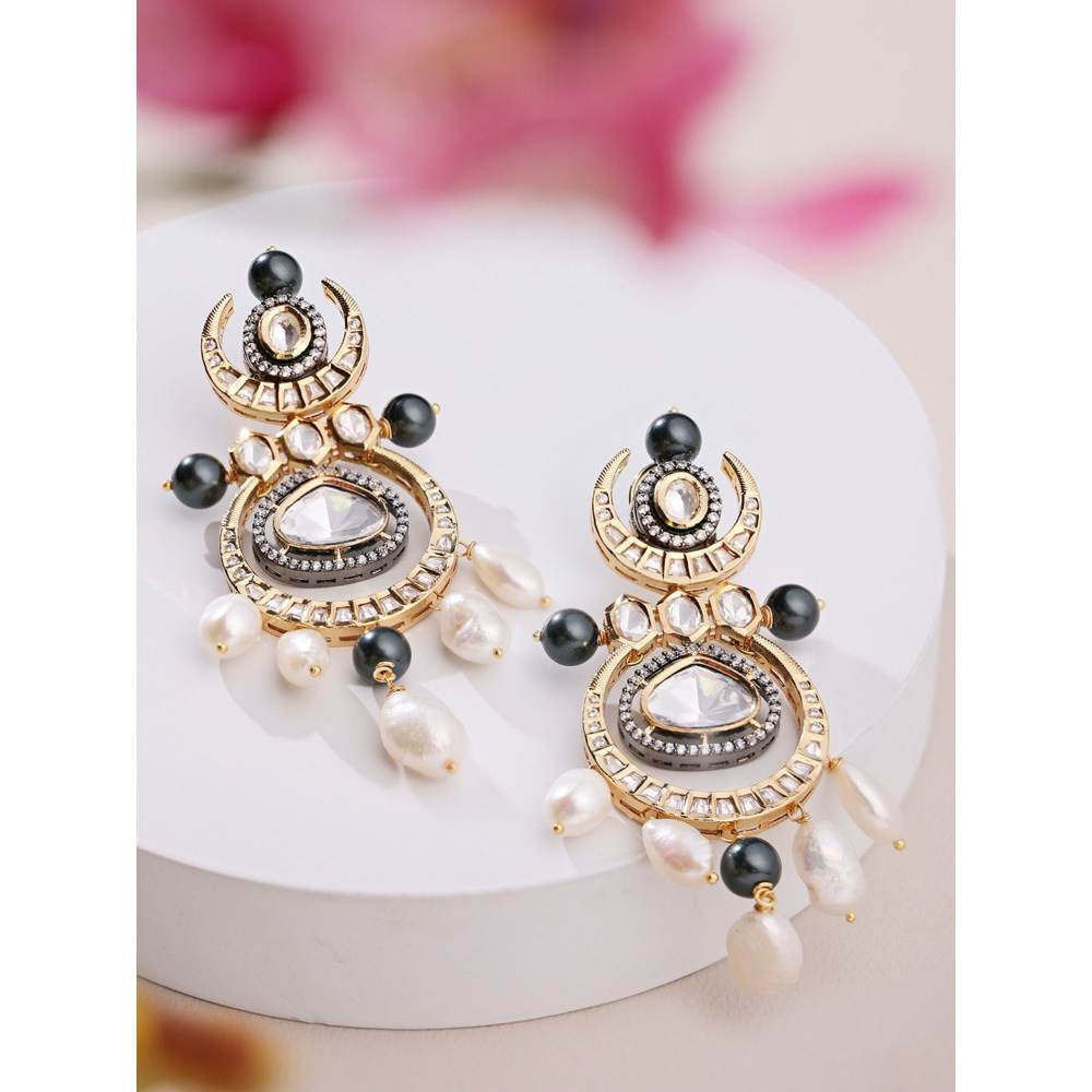 Joules By Radhika Kundan Polki Pearl Chandelier Earrings