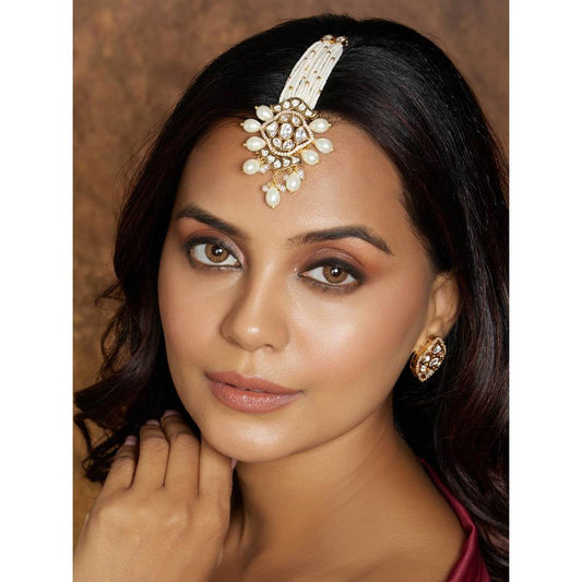 Joules By Radhika Imperial White & Gold Maang Tikka