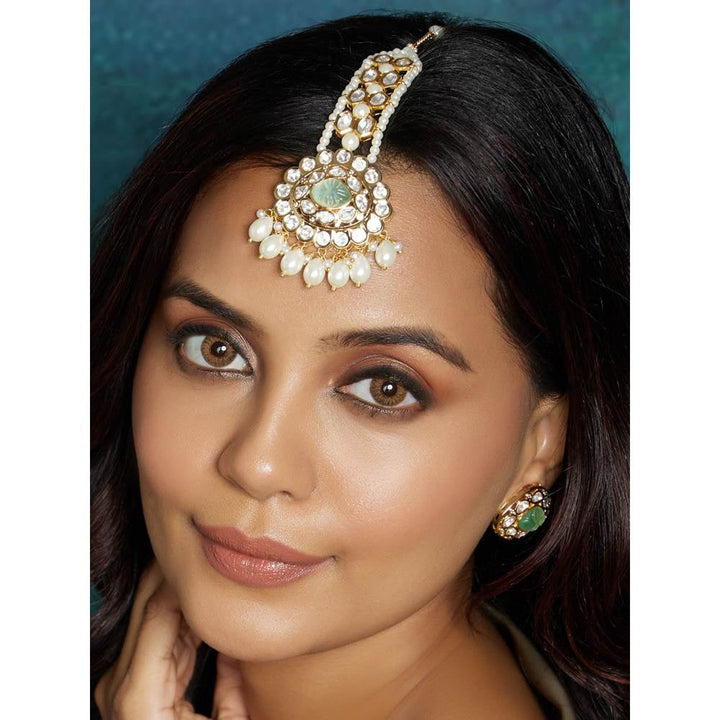 Joules By Radhika Gold Tone Green & White Maang Tikka