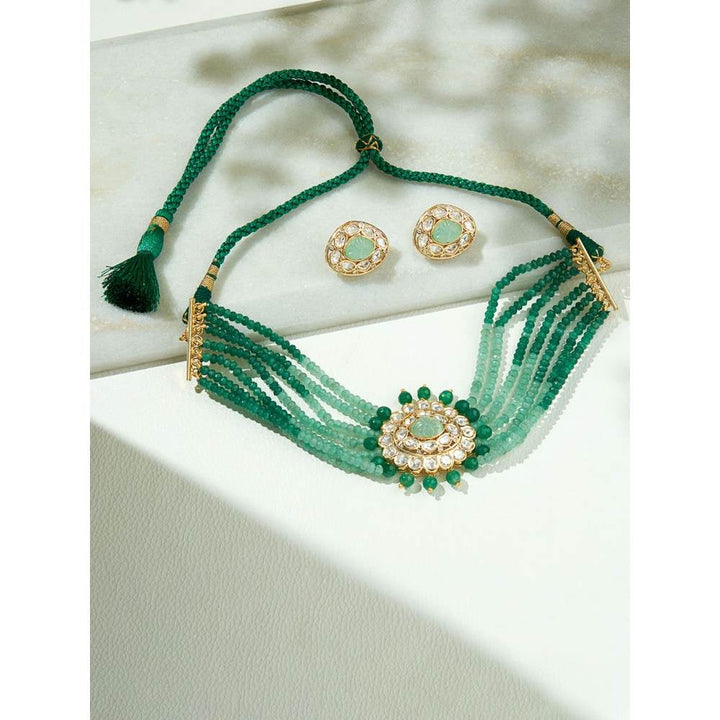 Joules By Radhika Multi Shaded Green Polki Choker Set