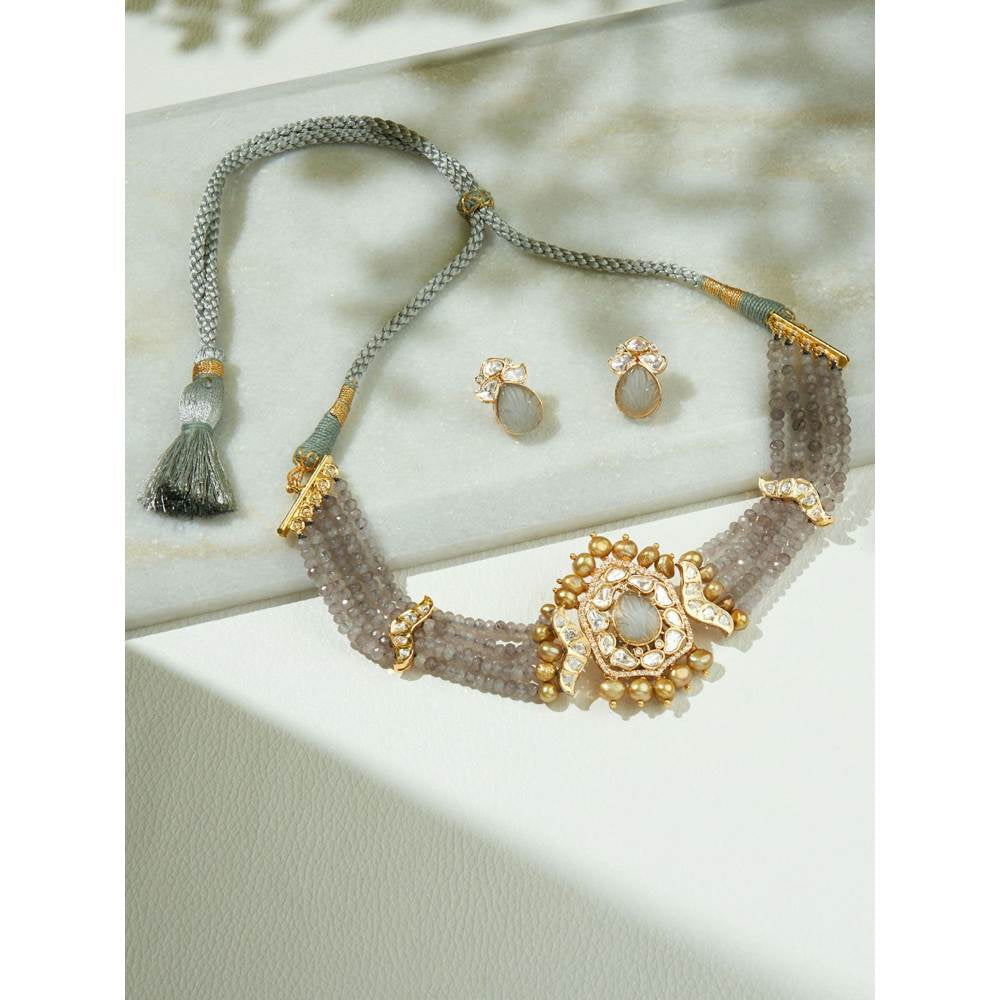 Joules By Radhika Grey & Golden Polki Choker Set