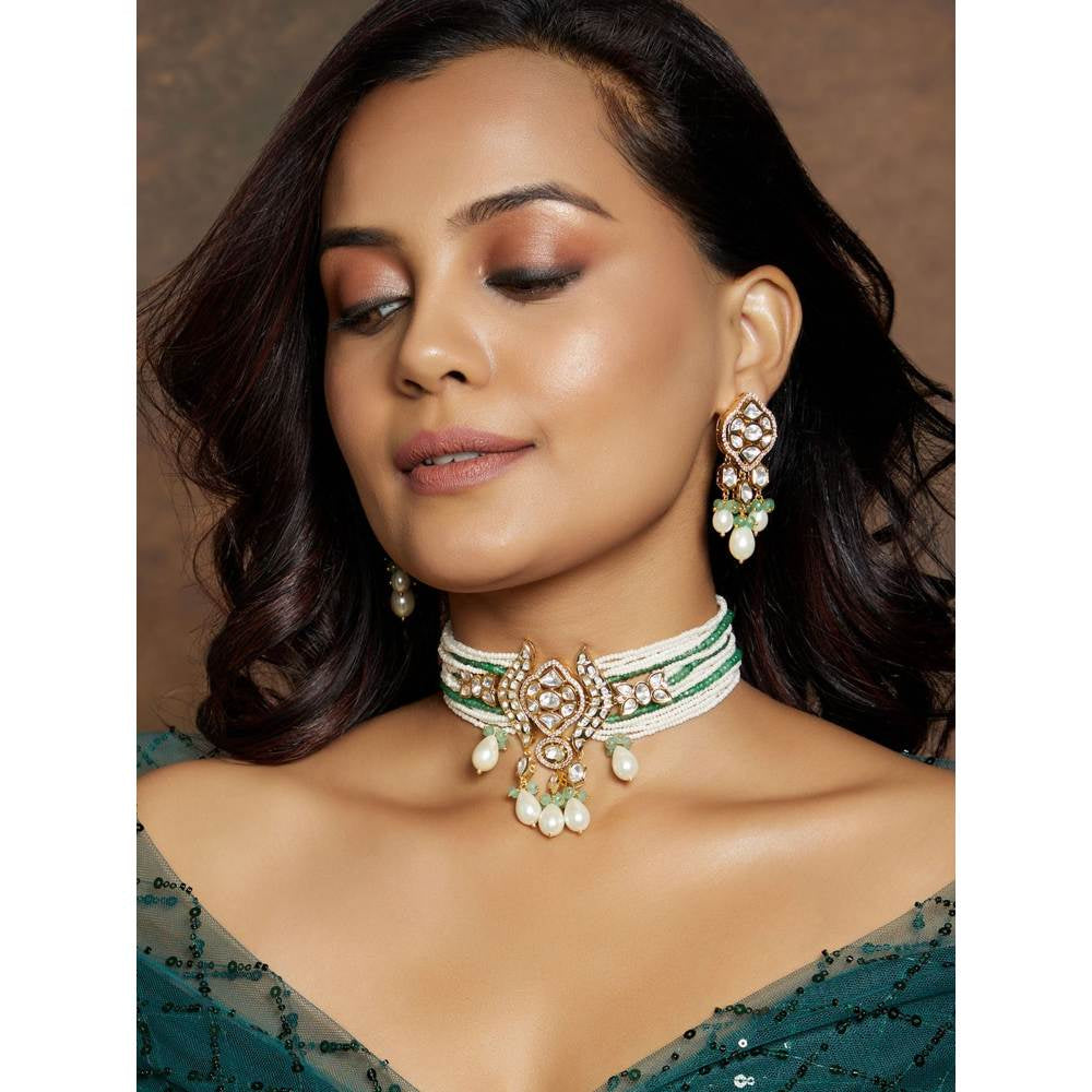 Joules By Radhika Elegant White & Green Necklace Set