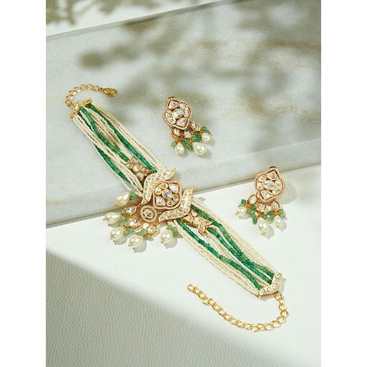 Joules By Radhika Elegant White & Green Necklace Set