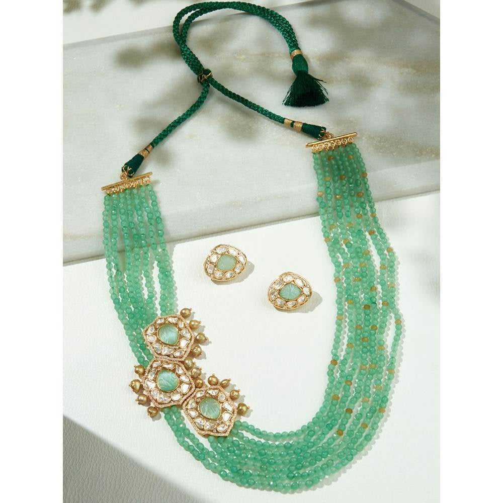 Joules By Radhika Green Layered Broach Necklace Set